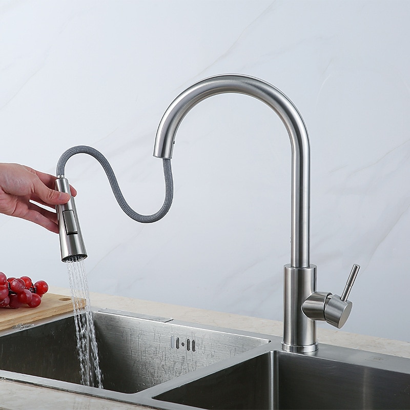 Grifo monomando para fregadero de cocina con rociador extraíble de acero inoxidable, grifos de cocina extraíbles de un solo mango giratorios 360 montados en cubierta 2025 - $61.99 –P1