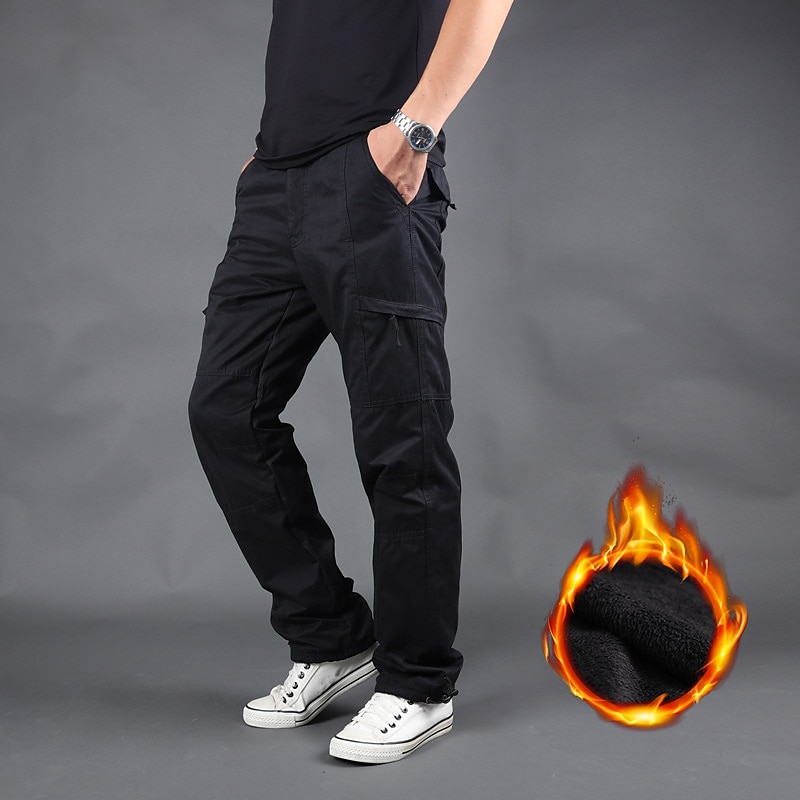 Men's Cargo Pants Cargo Trousers Work Pants Zip Leg Solid Color Thermal Warm Fleece Lining Weekend Streetwear Casual Formal ArmyGreen Black 2025 - $34.99 –P6
