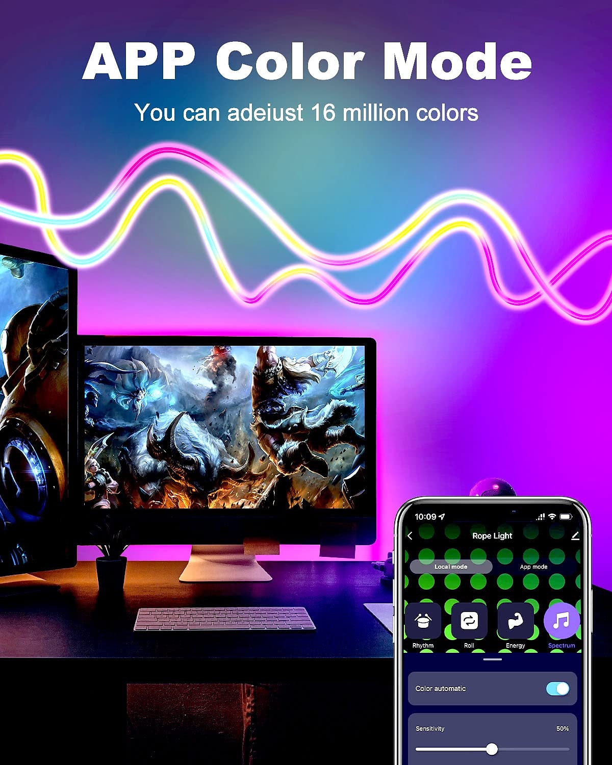 3 m/5 m rgbic bandes lumineuses néon avec wifi néon corde lumière bricolage barre lumineuse app contrôle musique synchronisation tv rétro-éclairage jeu salon chambre décoration de 2025 ? $32.99 –P6