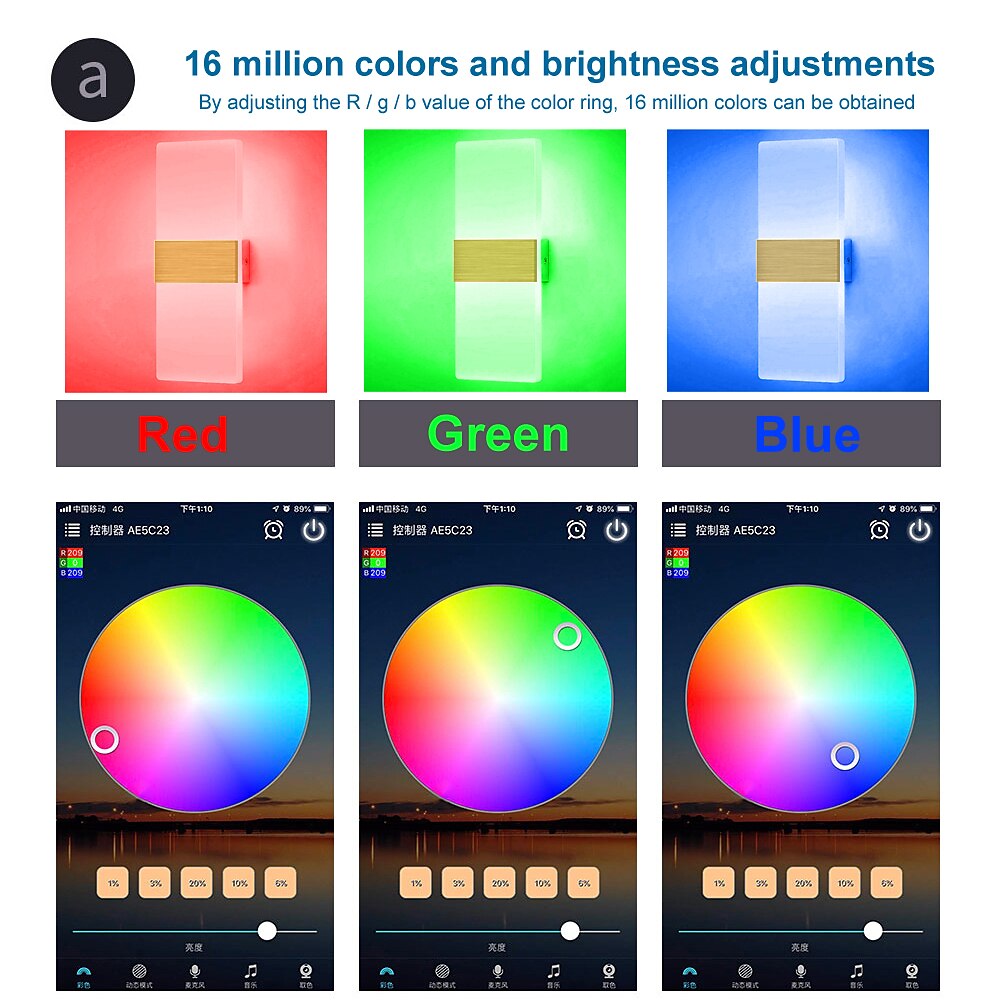 2025年 led rgb wifi ブルートゥース 2.4g 調光ウォールランプ 10w rgb スマート アクリル 屋内 ウォールランプ アプリ コントロール アレクサおよびグーグル ホームアシスタントと互換性あり 寝室の廊下に適しています  コレクション – $87.99 –P2