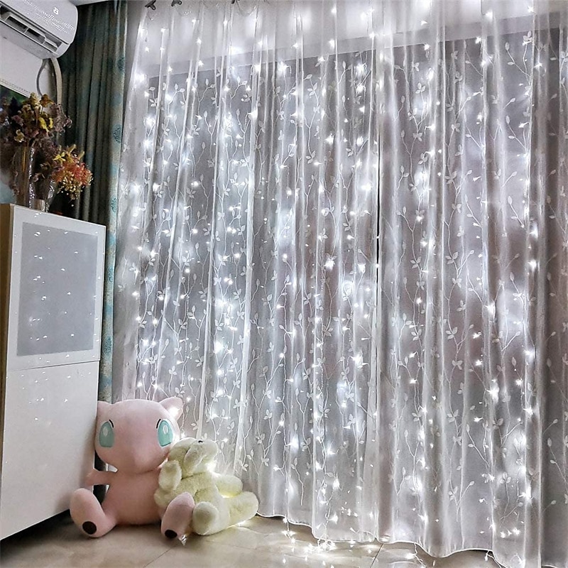 led gardinlys 3x3m-300 led 8 moduser usb med fjernkontroll 9 farger for hjemmerom soverom bryllupsfest jul vindu veggdekorasjoner rominnredning 2025 - $24.99 –P7