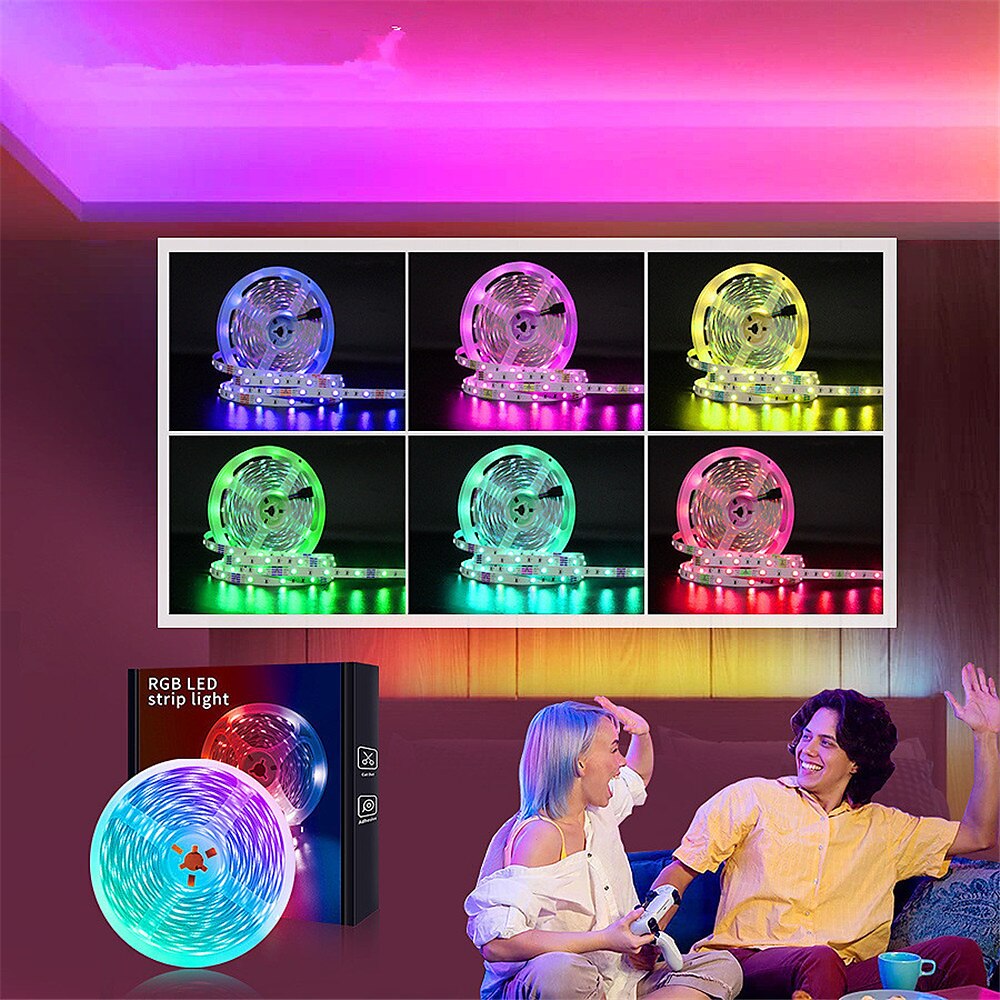 5 m led bandes lumineuses bluetooth app rgb smd 2835 ip20 luces flexible lampe ruban diode dc12v décoration de fête à la maison de 2025 ? $33.99 –P1