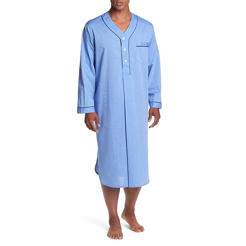 Hombre Pijamas Ropa de salón Bata de noche Pijama 1 pc Color puro Moda Confort Suave Hogar Cama Poliéster Transpirable Escote en V Manga Larga Básico Primavera Otoño Negro Blanco 2026 - $28.99 –P1