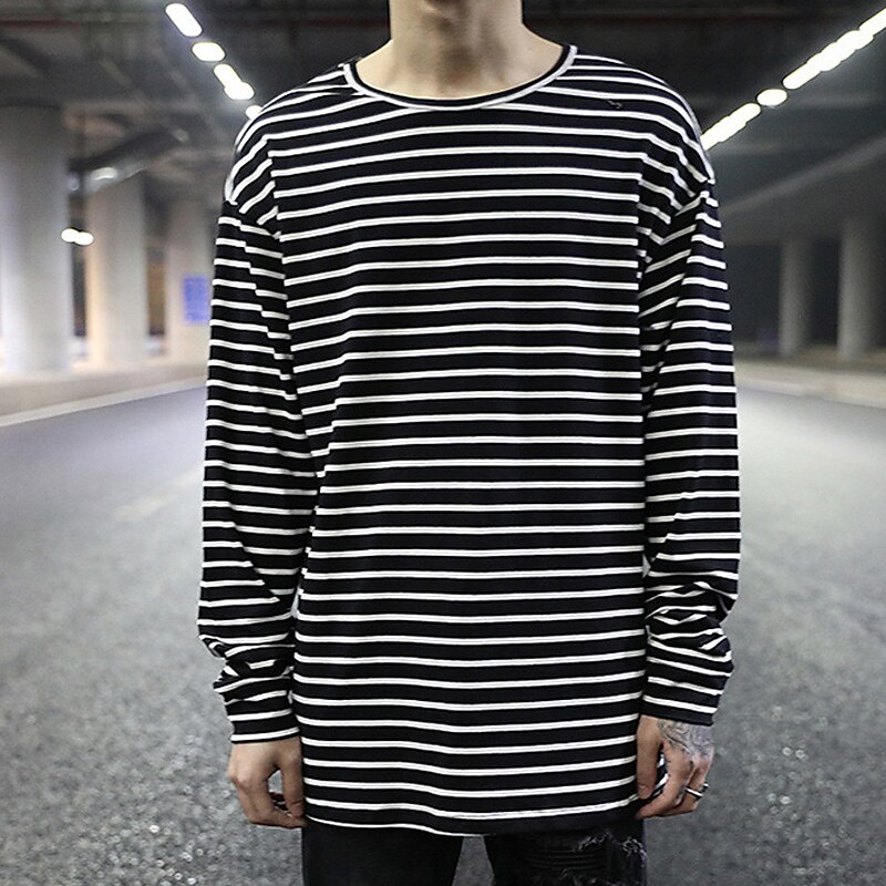 Men's T Shirt Long Sleeve Shirt Long Sleeve Crew Neck Spring Fall Striped Lightweight Casual Comfortable Vacation Casual Weekend Black White Top Tee for Men 2025 - $13.99 –P1