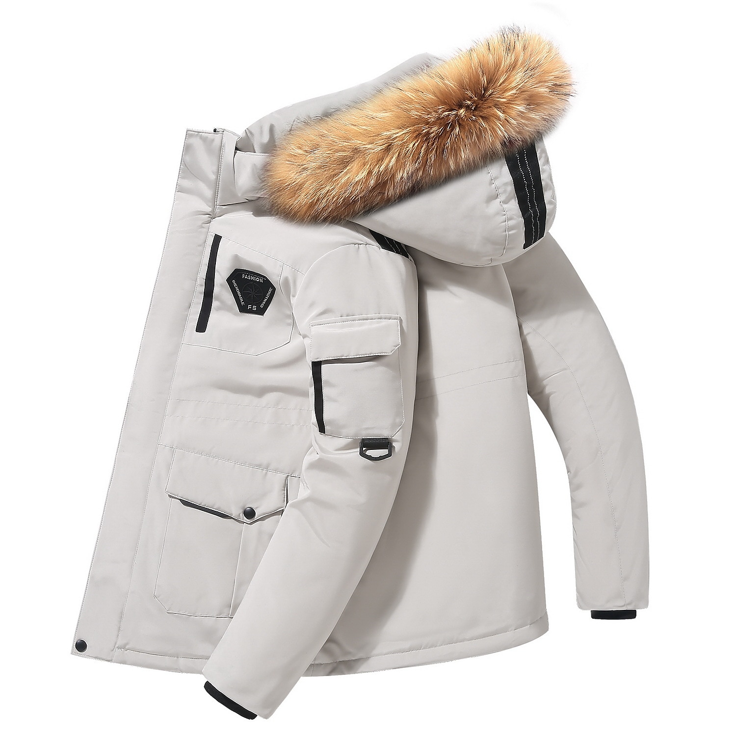 Per uomo piumino Piumino Parka Colletto di pelliccia Ufficio Da tutti i giorni Lungo Casual quotidiano Informale Tenere al caldo Inverno Colore puro Nero Bianco Rosso Piumino del 2025 a $73.99 –P7