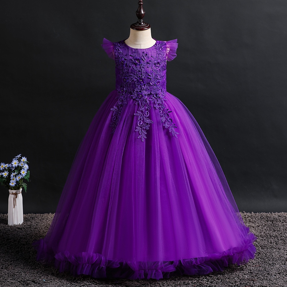 Infantil Para Meninas Vestido de daminha de honra Vestido Jacquard Sem Manga Casamento Festa Ocasião Especial Com Transparência Estilo bonito Princesa Poliéster Longo Vestido rosa princesa Vestido de de 2025 por $47.99 –P3