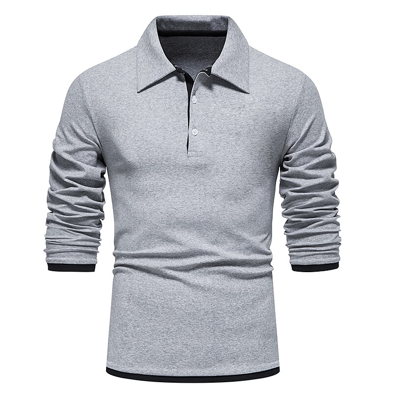 Men's Polo Shirt Golf Shirt Casual Daily Classic Collar Button Down Collar Long Sleeve Casual Color Block Button Front Spring & Summer Regular Fit Black White Navy Blue Light Grey Polo Shirt 2025 - $14.99 –P12