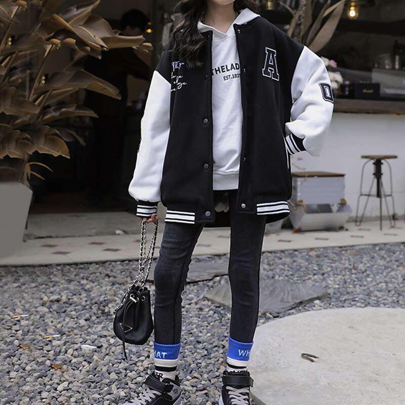 meisjesjas lange mouw grijs letter herfst winter active street 4-13 jaar 2025 - $37.99 –P2