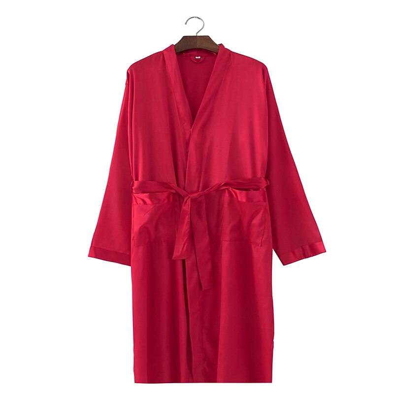 Herren Morgenmantel Seidenrobe Schlafanzüge Kimono aus Seide 1 pc Einfarbig Modisch Komfort Weich Heim Bett Kunstseide Polyester Atmungsaktiv V-Wire Ausschnitt Langarm Grundlegend Herbst Frühling 2025 - $21.99 –P5