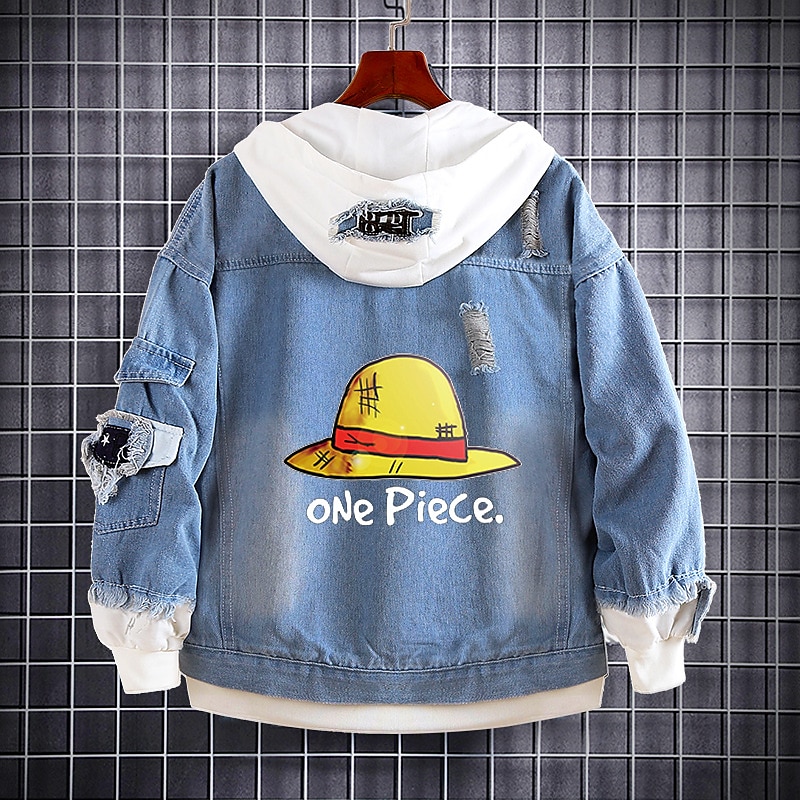 One Piece Anime Denim Jacket Graphic Hoodie