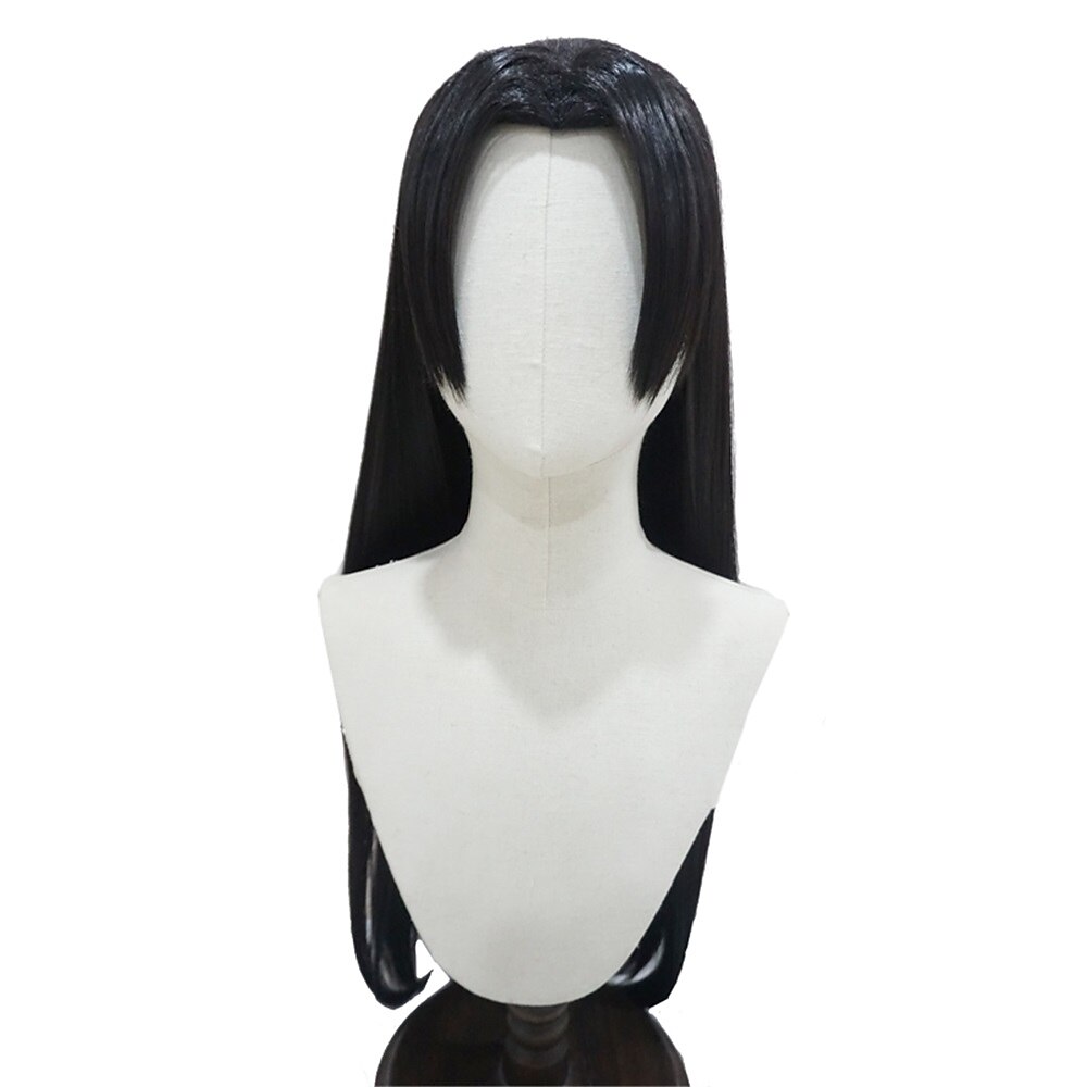 Parrucca cosplay boa hancock in un pezzo con orecchino Parrucche sintetiche per capelli sintetici resistenti al calore anime nere lunghe 100 cm del 2025 a $32.99 –P2