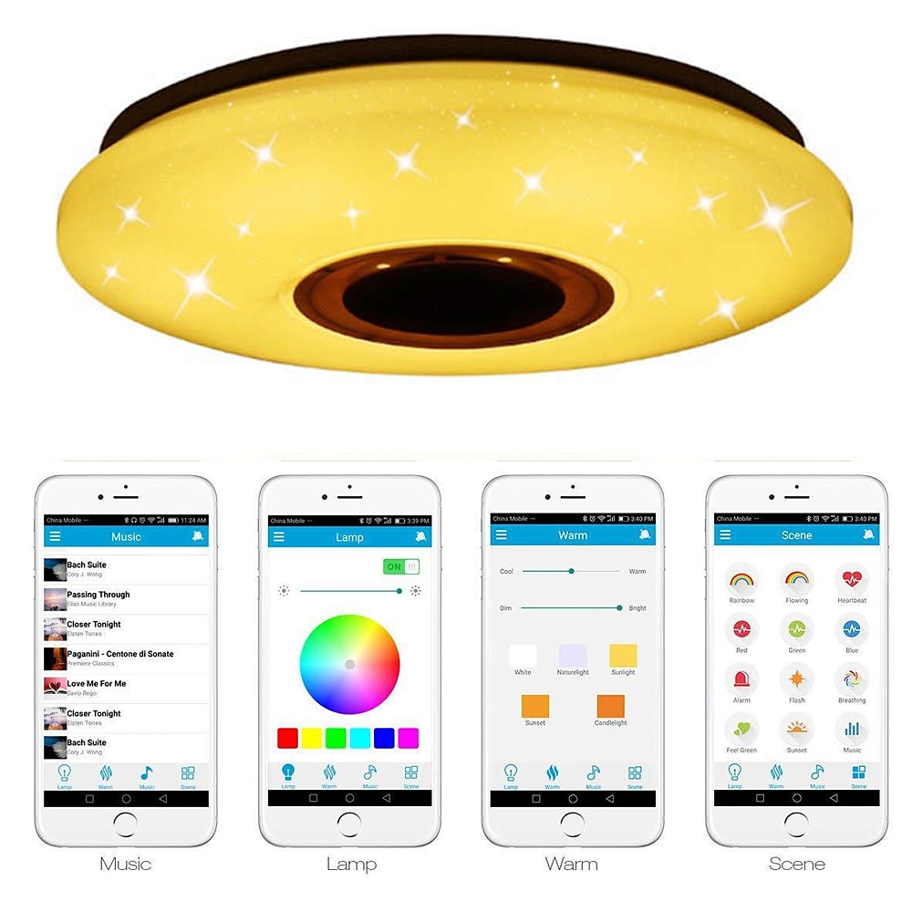 2025年 ledシーリングランプとbluetoothスピーカー15.7in 36w高品質スピーカーrgb色変更アプリremotedualコントロールホームパーティースターライトac220v コレクション – $143.99 –P3