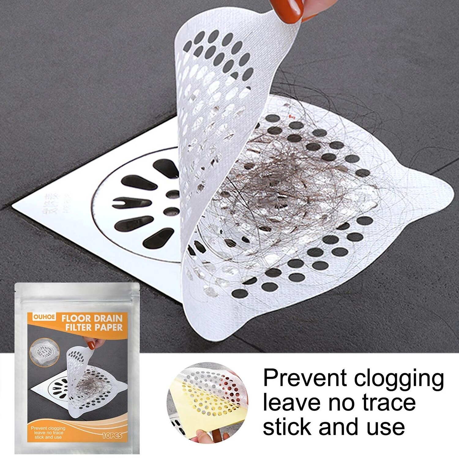 10pcs Shower Drain Sticker Disposable Floor Drain Sticker Adhesive