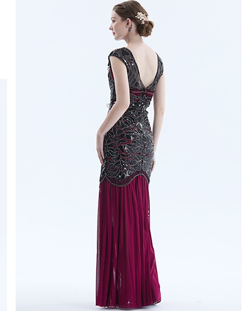 Roaring jaren '20 Jaren 1920 Cocktail jurk Tot de grond Flapper jurk Jurken Gala jurk Mouwloos The Great Gatsby Charleston Bruiloftsgast Pailletten Kant Blad Kwastje Dames Halloween Valentijnsdag 2025 - $51.99 –P20