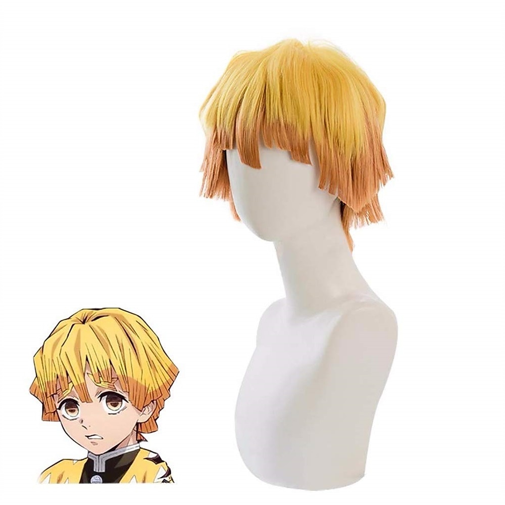 agatsuma zenitsu paruka démon zabiják cosplay paruka žlutá gradient oranžová kudrnaté krátké vlasy pro muže halloween paruky 2025 - $25.99 –P1