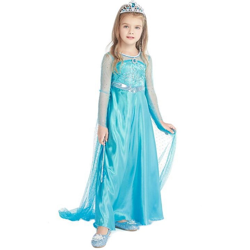 kinder mädchen elsa gefroren kostüm kleid cartoon einfarbig a linie kleid party blau maxi langarm prinzessin schöne kleider herbst winter regular fit 3-10 jahre 2025 - $17.49 –P7