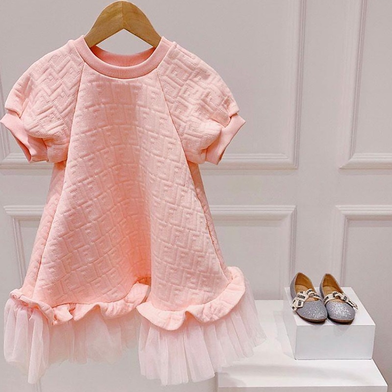 vestido de menina para crianças de cor sólida um vestido de linha férias diárias rosa acima do joelho manga curta princesa vestidos bonitos primavera verão ajuste regular 3-10 anos de 2026 por $25.99 –P3