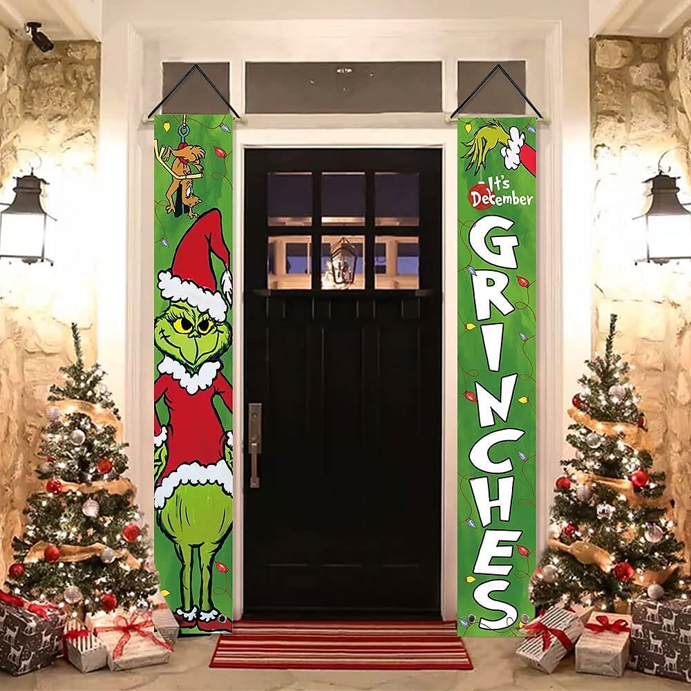 Merry Christmas Grinch Christmas Door Cover Grinch Green Backdrop  Decorations