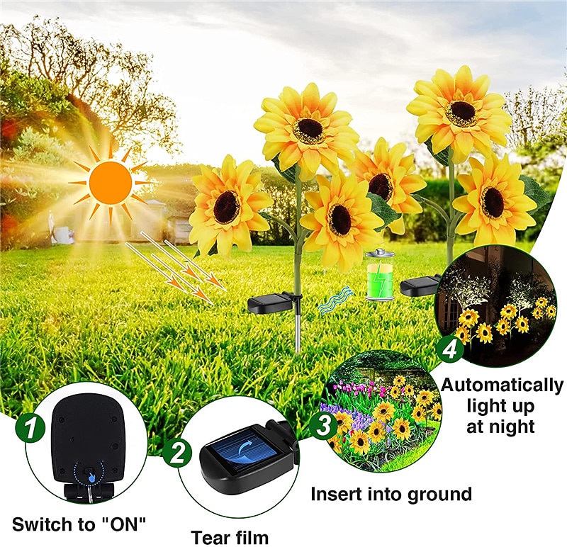 Solar Sunflower Lights, IP65 Waterproof LED with 3 Sunflowers Solar Outdoor Garden Lights for Outdoor Patio & Lawn Decoration 1/2pcs 2026 - $44.99 –P4