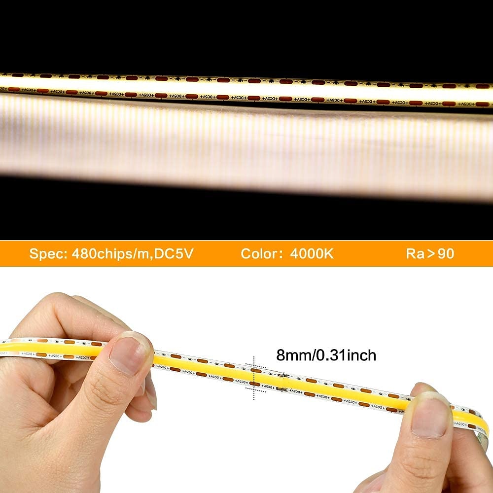 2025年 usb cob led ストリップ ライト 5v 1-4m 調光対応 300led / m cri85 rf リモート コントローラー付き テレビ バックライト キャビネットの下のフレキシブル テープ ランプ 寝室のキッチンや家の diy 照明用 コレクション – $14.99 –P11