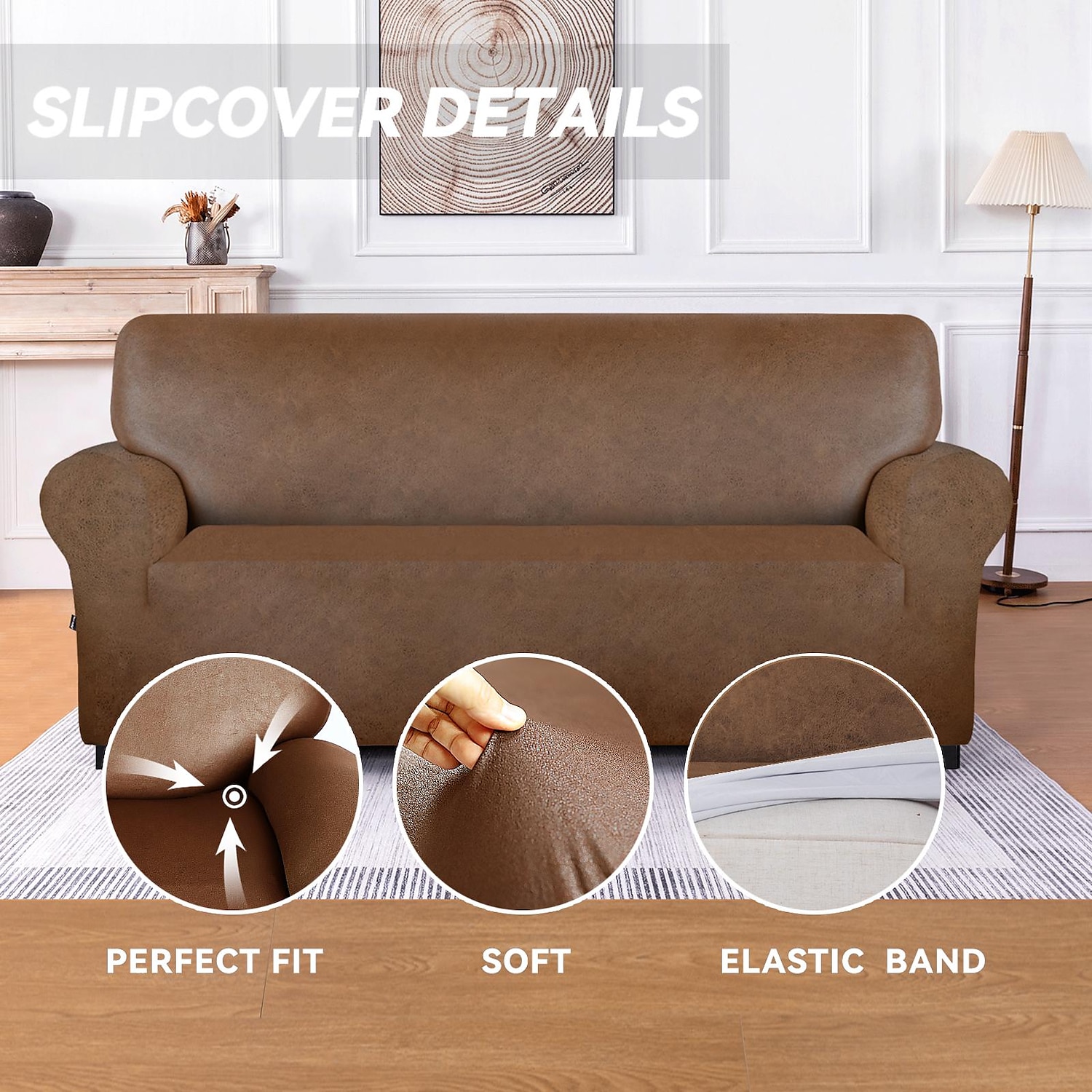 Stretch Leather Sofa Cover Sofa Slipcover Seat Cover for 3 Seater,Spandex Non Slip Soft Couch Sofa Cover Spandex Fabric, Washable Furniture Protector Elastic Bottom for Kids, Pets,Home Decor 2025 - $77.99 –P8