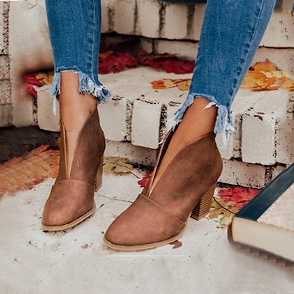 Women's Black Ankle Boots – Trendy V-Cut Slip-On Booties with Chunky Block Heels for Casual & Fall Outfits 2025 - $42.99 –P8