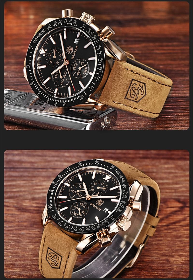 BENYAR Mens Quartz Watches  Chronograph Analog Quartz Movement Stylish Sports Designer Wrist Watch 30M Waterproof Elegant Gift Watch for Men 2025 - $51.99 –P9
