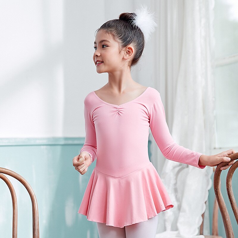 Kids' Dancewear Ballet Dress Pure Color Splicing Girls' Performance Training Long Sleeve High Cotton Blend 2025 - $15.99 –P4
