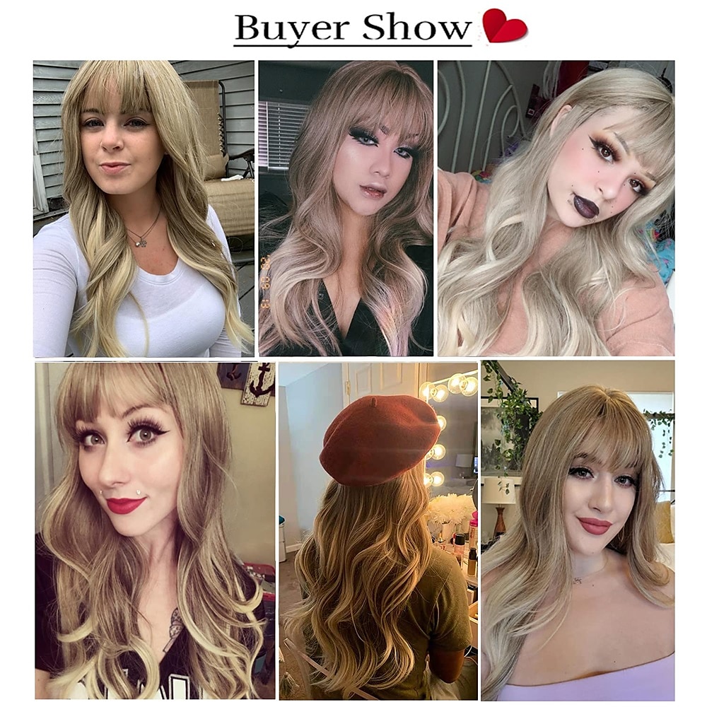 24 Wigs for Women Synthetic Wigs Long Wavy Blond with Fluffy Air Bangs Light Halloween Wigs 2025 - $28.99 –P7
