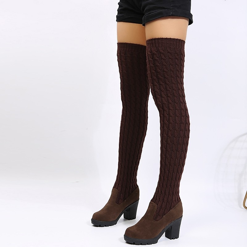 Women's Over-the-Knee Knitted Sock Boots with Chunky Heel – Stylish and Comfortable Winter Footwear for Casual Wear 2025 - $54.99 –P3