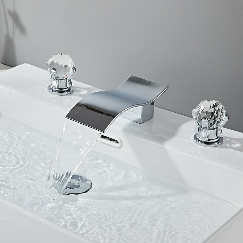 Waschbecken Wasserhahn - Wasserfall Galvanisierung 3-Loch-Armatur Zwei Griffe Drei LöcherBath Taps 2025 - $161.99 –P13