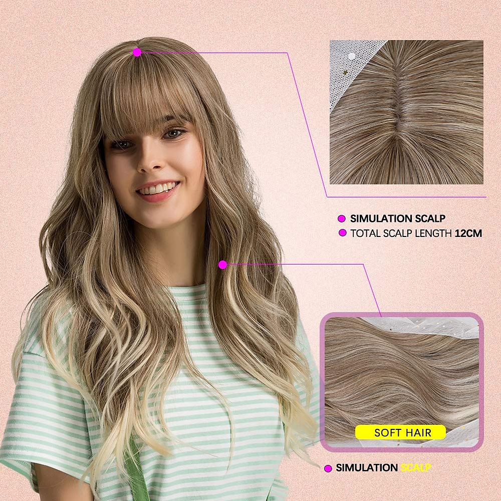 24 Wigs for Women Synthetic Wigs Long Wavy Blond with Fluffy Air Bangs Light Halloween Wigs 2025 - $28.99 –P5