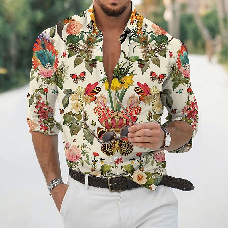 Homme Chemise Décontractée manche longue Designer Rétro Occasionnel Vacances Sortir Club Automne Printemps & Automne Col classique Imprimé Bleu Violet Vert Gris de 2025 ? $26.99 –P1