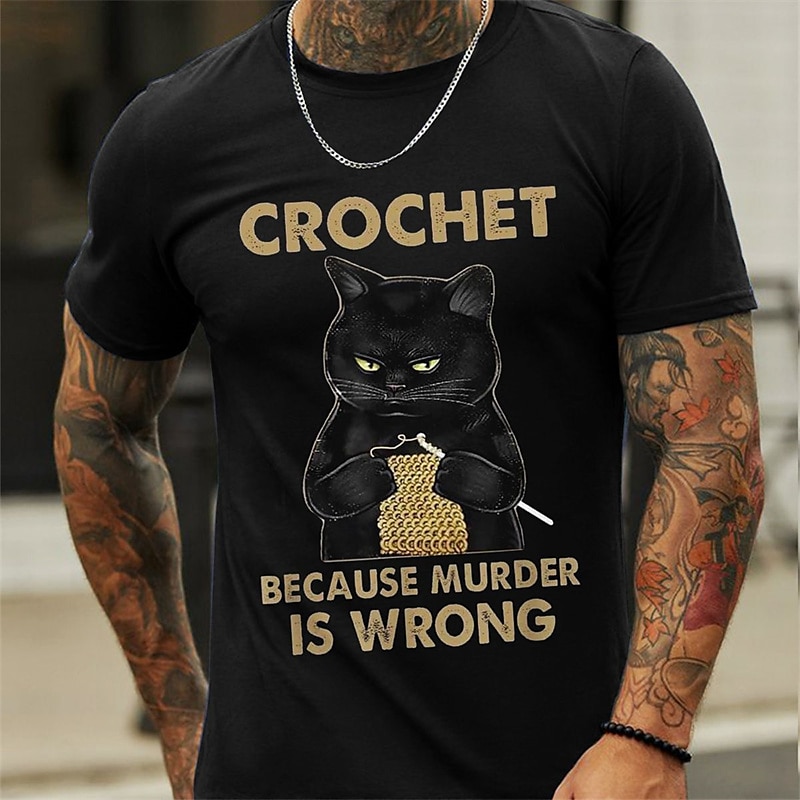Men's Cat T Shirt Casual Style 100% Cotton Short Sleeve Graphic Shirt Black Comfortable Tee Outdoor Street Fashion Designer Clothing 2025 - $15.99 –P1