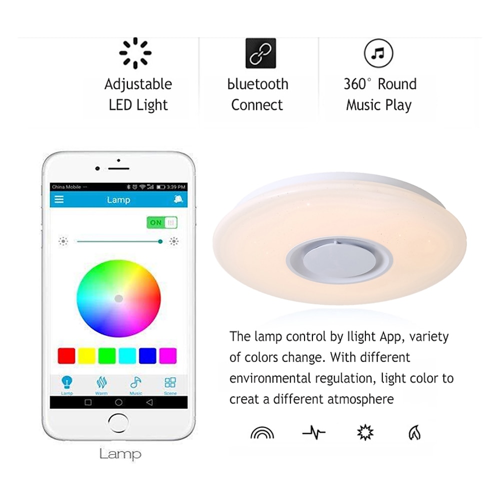 2025年 ledシーリングランプとbluetoothスピーカー15.7in 36w高品質スピーカーrgb色変更アプリremotedualコントロールホームパーティースターライトac220v コレクション – $143.99 –P6