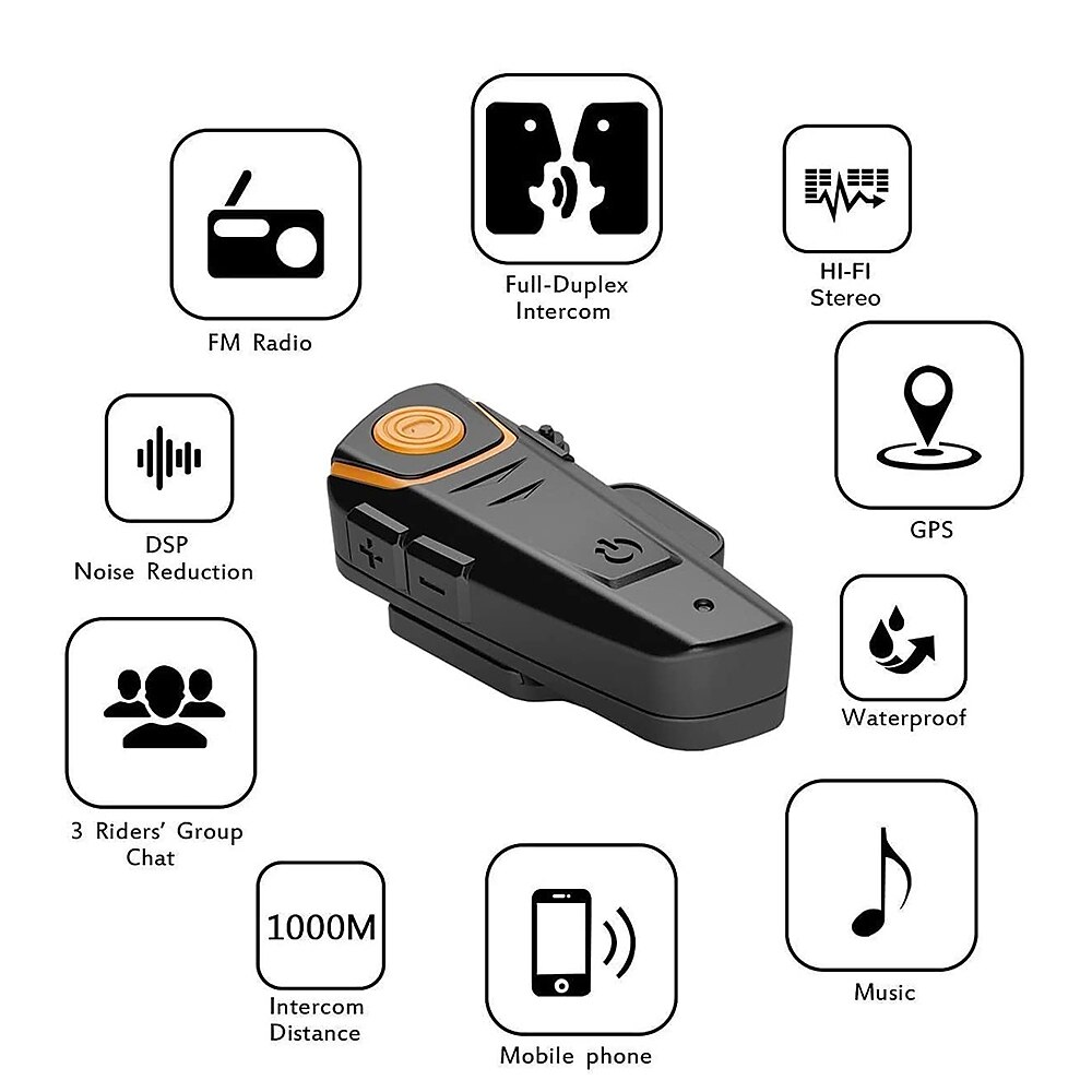 Motorhelm bluetooth headset full duplex intercom speaker fm radio motor communicatie systeem handsfree waterdichte hoofdtelefoon 1000m 2025 - $96.99 –P6