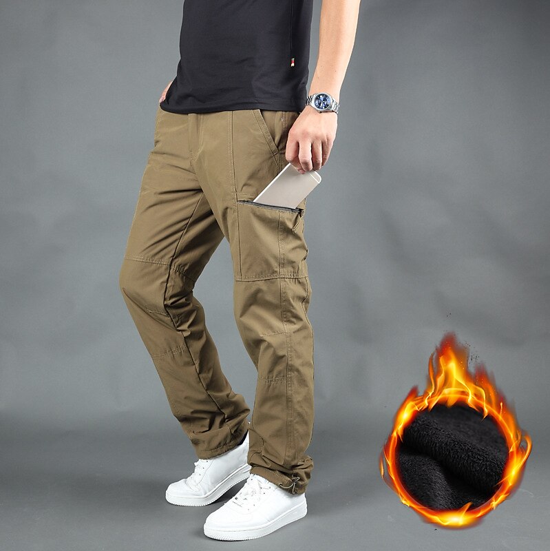 Men's Cargo Pants Cargo Trousers Work Pants Zip Leg Solid Color Thermal Warm Fleece Lining Weekend Streetwear Casual Formal ArmyGreen Black 2025 - $34.99 –P2