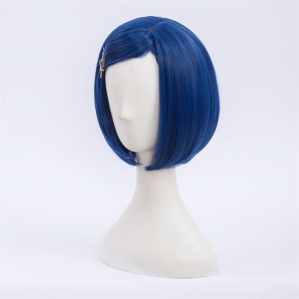 Morticia curto liso azul feminino bob peruca infantil com grampo de cabelo libélula de ouro de 2025 por $32.99 –P3