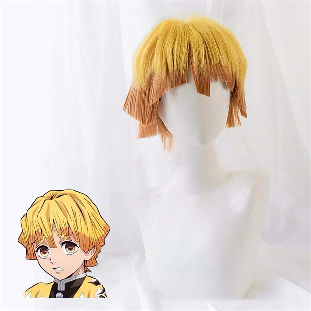 agatsuma zenitsu paruka démon zabiják cosplay paruka žlutá gradient oranžová kudrnaté krátké vlasy pro muže halloween paruky 2025 - $25.99 –P2