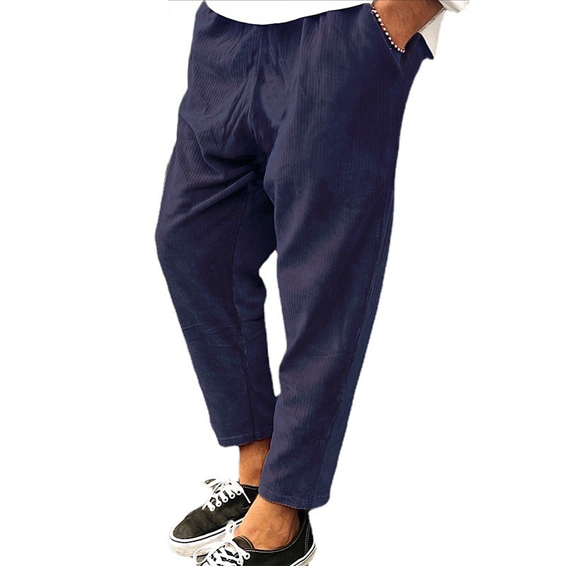 Men's Corduroy Pants Winter Pants Trousers Cropped Pants Casual Pants Drawstring Elastic Waist Straight Leg Solid Color Comfort Warm Casual Daily Streetwear Sports Fashion Loose Fit Black Blue 2025 - $20.99 –P6
