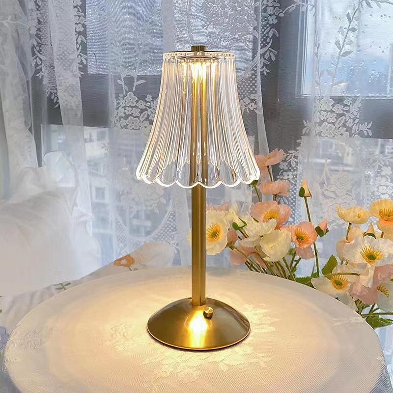 candeeiro de mesa de cristal estilo nórdico saia modelagem decoração do quarto atmosfera criativa, lâmpada noturna, recarregável, escurecimento de três engrenagens, fonte de alimentação usb de 2025 por $27.99 –P3