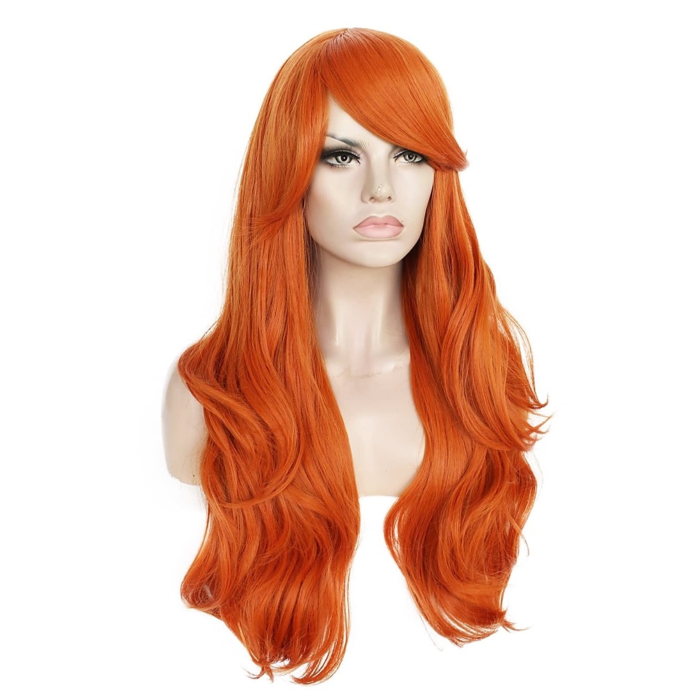 28 70cm Kim Possible Wig for Women Long Ginger Orange Wavy Wig