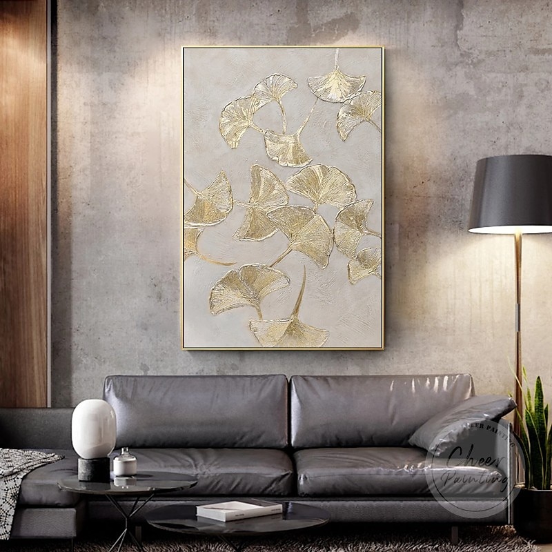 Botanical Oil Painting Gold Ginkgo Biloba Leaf Handmade Painted Wall Art On Canvas Modern Home Decor Gift Rolled Canvas No Frame Unstretched Living Room 2026 - $80.99 –P5