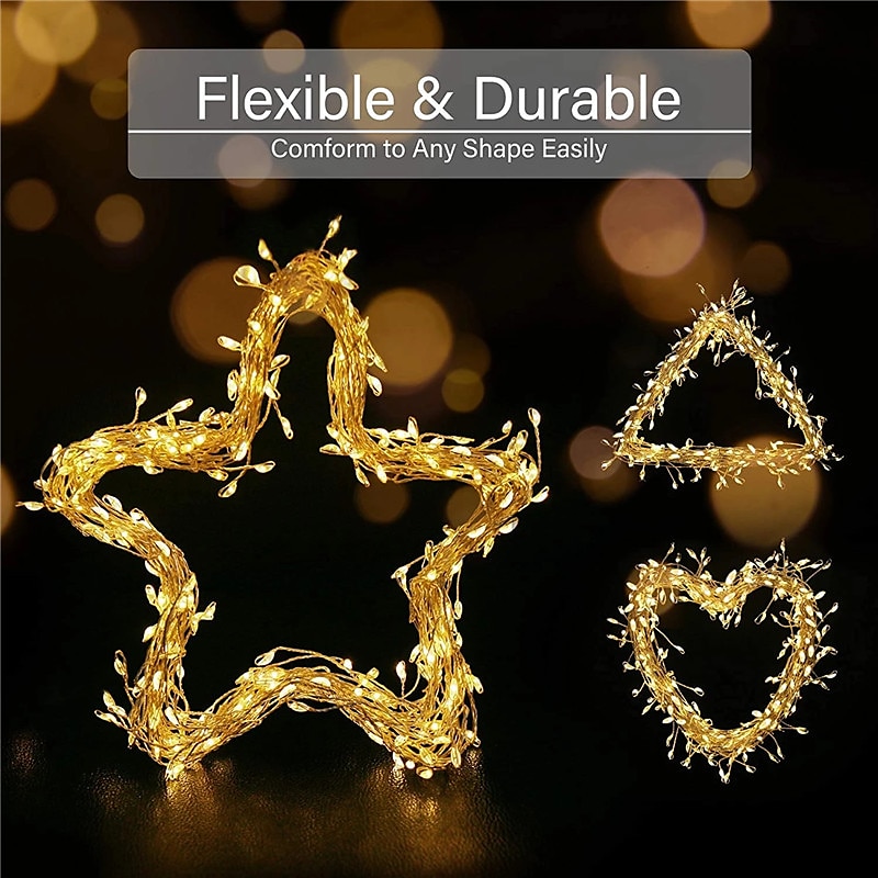 Elegant Wedding Party Reception 5M 200LED Firecracker String Lights, 2M 100LED Copper Cluster, Waterproof Starry Fairy Lights for Bedroom, Wreath Decor 2026 - $14.99 –P9