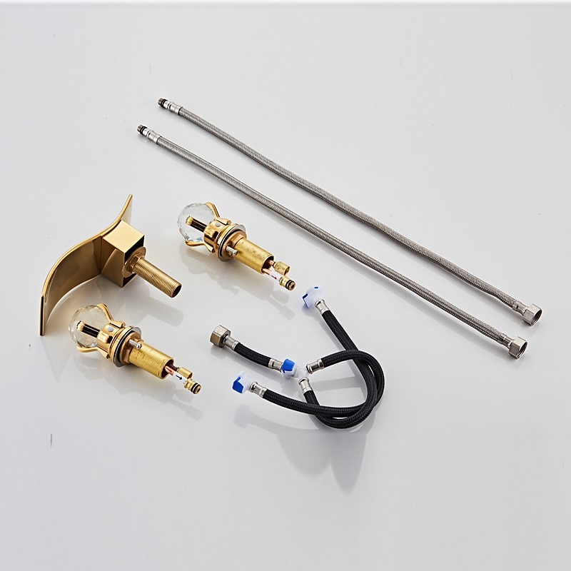 Waschbecken Wasserhahn - Wasserfall Galvanisierung 3-Loch-Armatur Zwei Griffe Drei LöcherBath Taps 2025 - $161.99 –P11