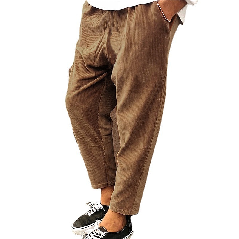 Men's Corduroy Pants Winter Pants Trousers Cropped Pants Casual Pants Drawstring Elastic Waist Straight Leg Solid Color Comfort Warm Casual Daily Streetwear Sports Fashion Loose Fit Black Blue 2025 - $20.99 –P7