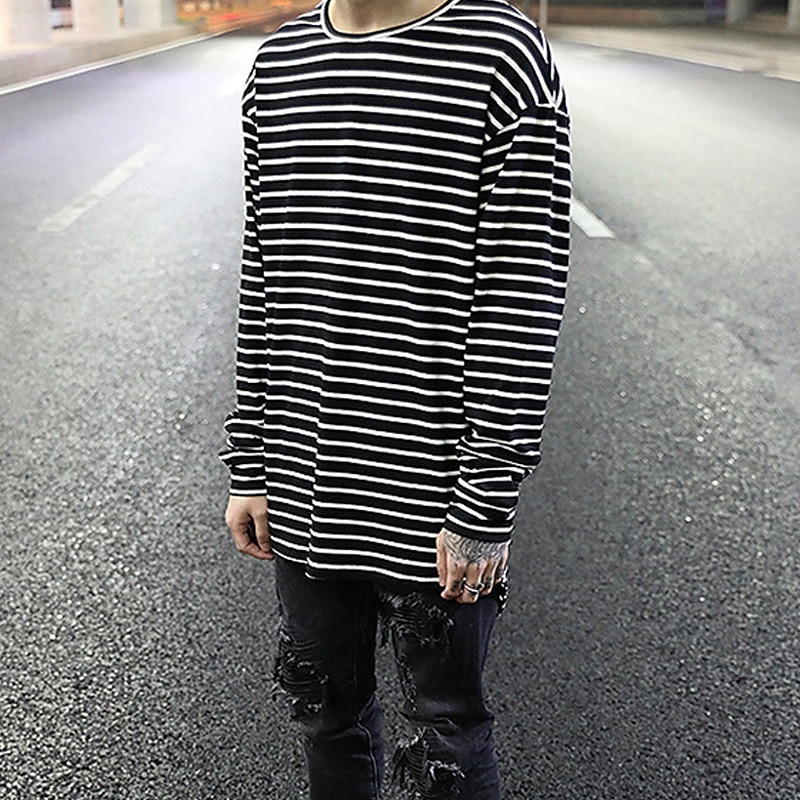 Men's T Shirt Long Sleeve Shirt Long Sleeve Crew Neck Spring Fall Striped Lightweight Casual Comfortable Vacation Casual Weekend Black White Top Tee for Men 2025 - $13.99 –P5