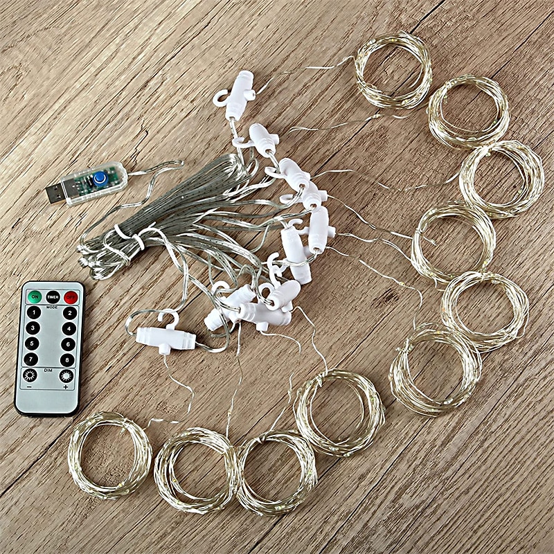 led gardinlys 3x3m-300 led 8 moduser usb med fjernkontroll 9 farger for hjemmerom soverom bryllupsfest jul vindu veggdekorasjoner rominnredning 2025 - $24.99 –P3