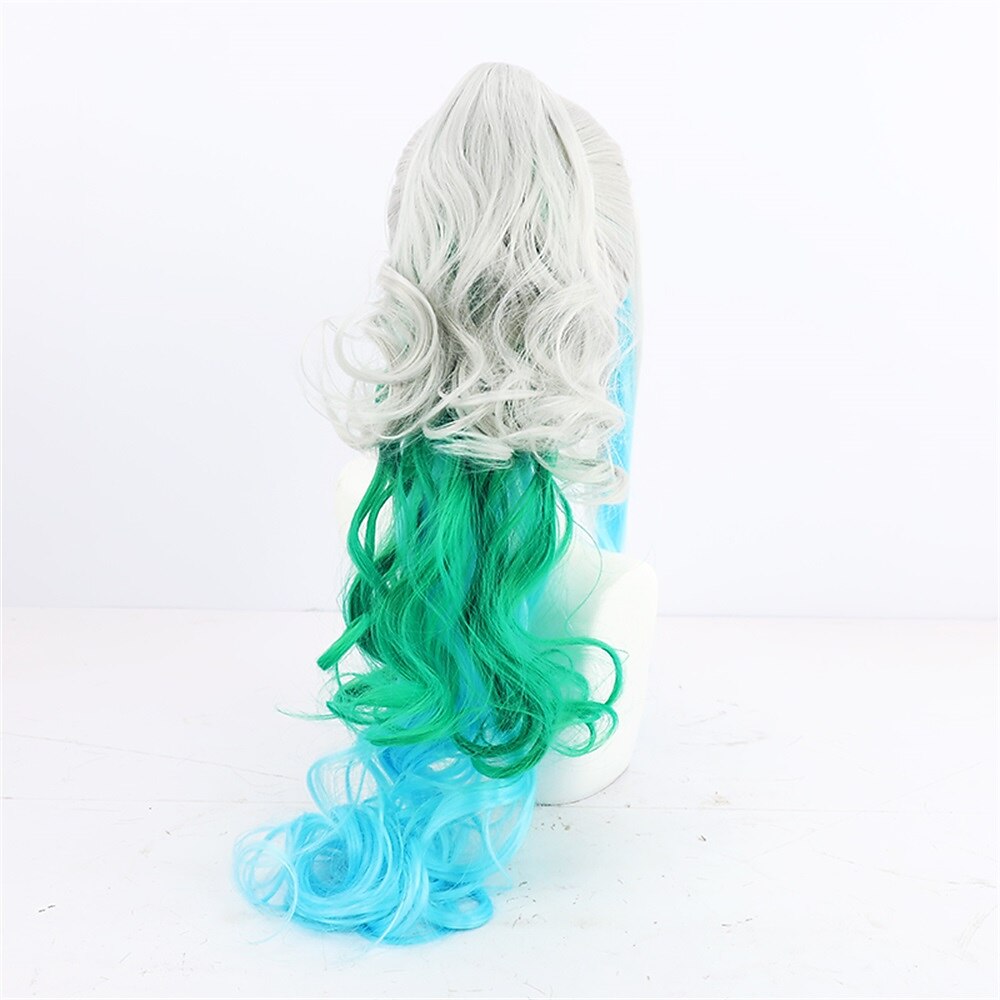 perruque synthétique yamato une pièce bouclé avec frange perruque fabriquée à la machine long a1 cheveux synthétiques femme doux facile à transporter mode vert gris multicolore / usage quotidien / de 2025 ? $40.99 –P6