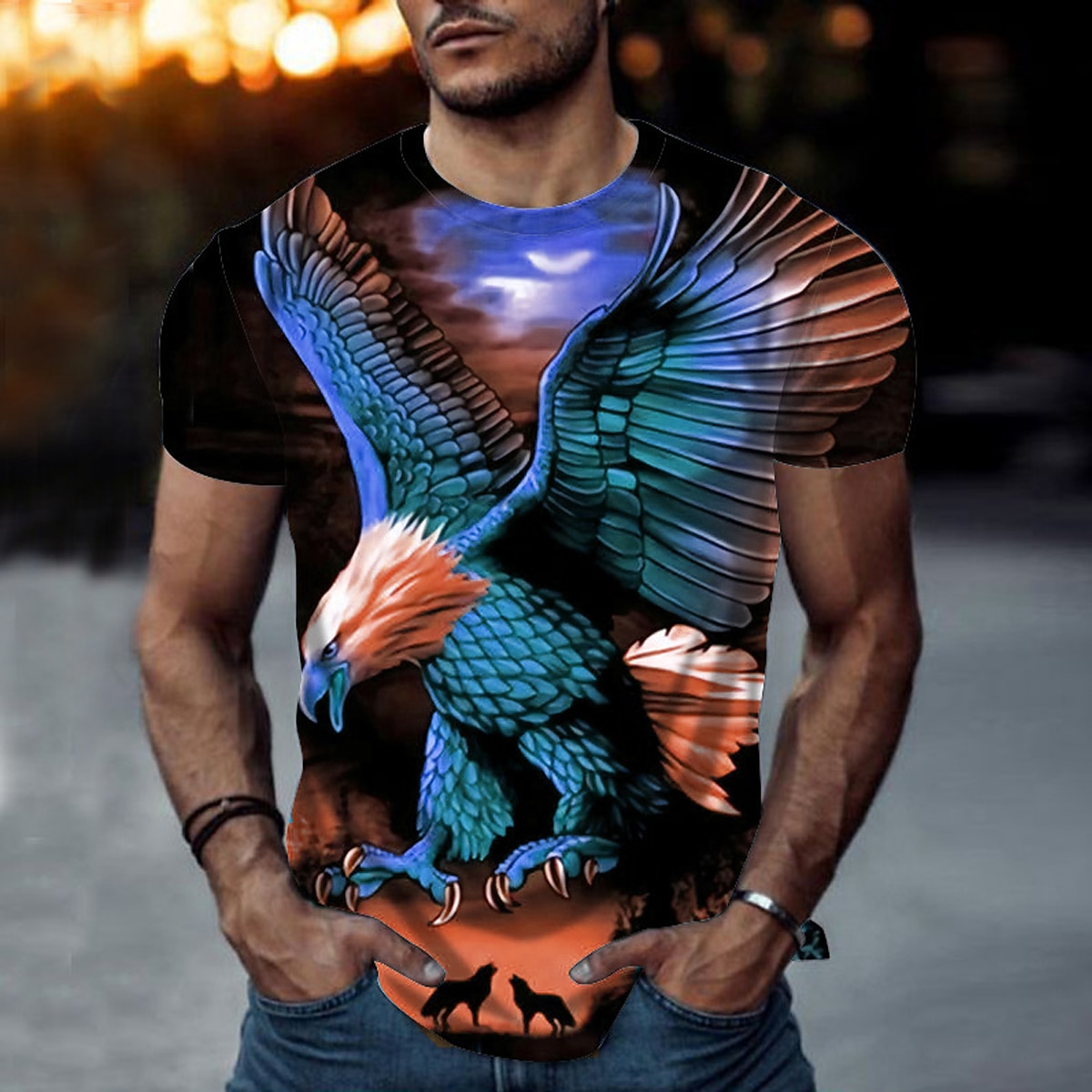 Eagle Casual Mens 3D Shirt, Black Summer Cotton